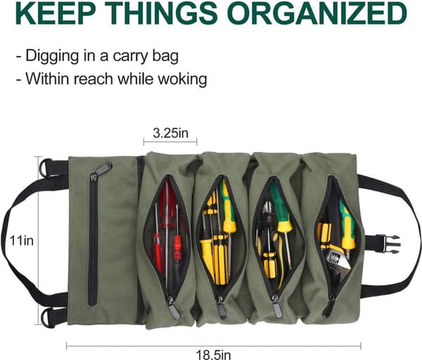 Tool Bag, Roll-Up Small Tool Organizer, Green, Christmas Gift for Men (Tools Not Included)