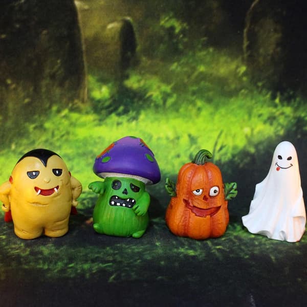 Halloween miniatyrset – 4 st mini harts spöke och pumpa, svamp vampyr gårdsdekor 2 set 2 set