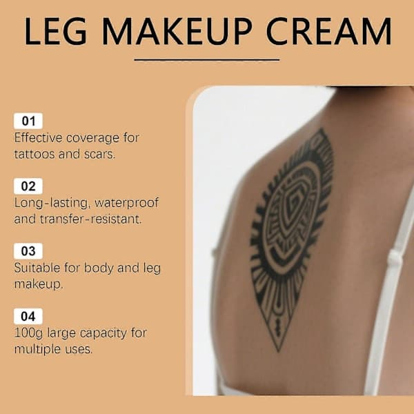 Waterproof Full Coverage Makeup for Tattoos - Long-Lasting Leg and Body Foundation, Smudge-Proof - Light Brown