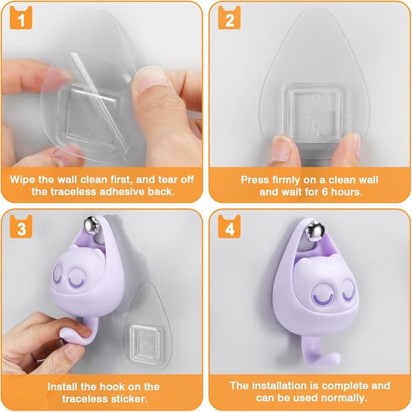 Creative Adhesive Hooks, 2 Pcs Blinking Cat Hooks for Hanging Towels DXGHC