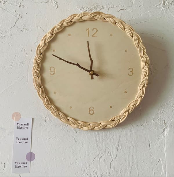 Rattan Creative Round Digital Silent Wall Clock Simple Decor