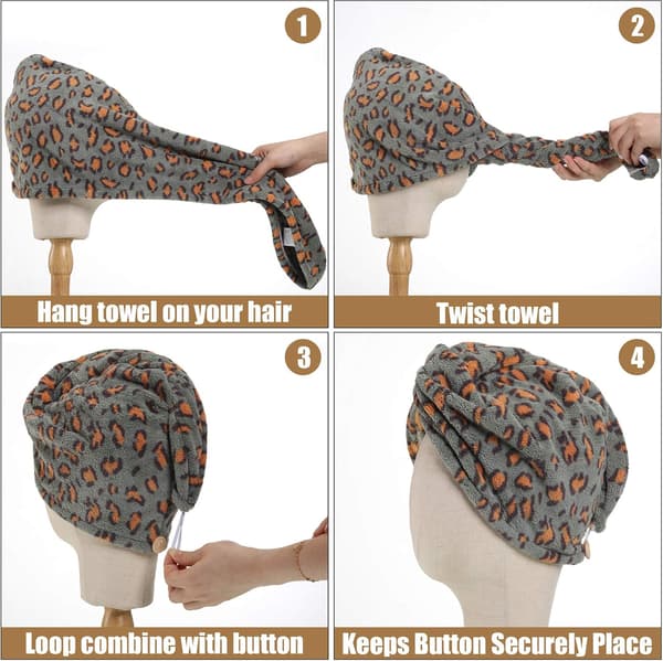 3-pak leopard mikrofiber hårturban, hurtigtørrende hårhætte