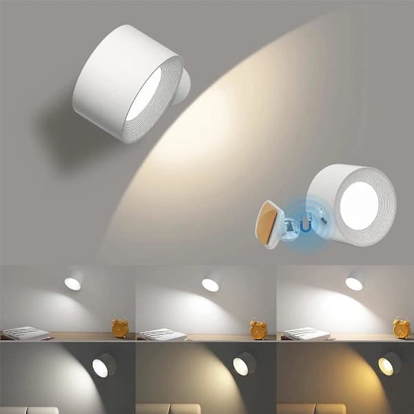 Indoor Wall Lamp, USB Rechargeable Battery Light, Warm/Natural/White Light, 3 Brightness Levels
