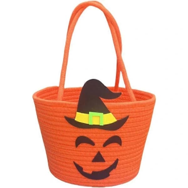 2025 Halloween Trick-or-Treat Spand, Græskar Slikkurv til Børn, Bomuldsreb Vævede Græskar Spande Slikpose til Børnefester