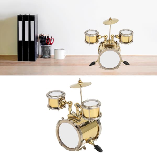 Copper Miniature Drum Set with Case, Miniature Percussion Instrument Model, Dollhouse Decoration