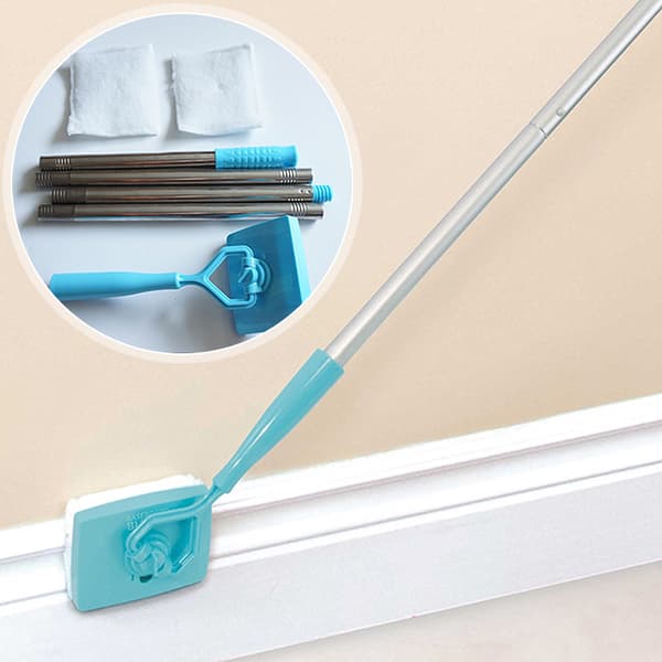 Baseboard Cleaning Tool with Handle Bendable Mop with 2 Cleaning Pads Adjustable Detachable Cleaning Tool for Bathroom Blue Blue