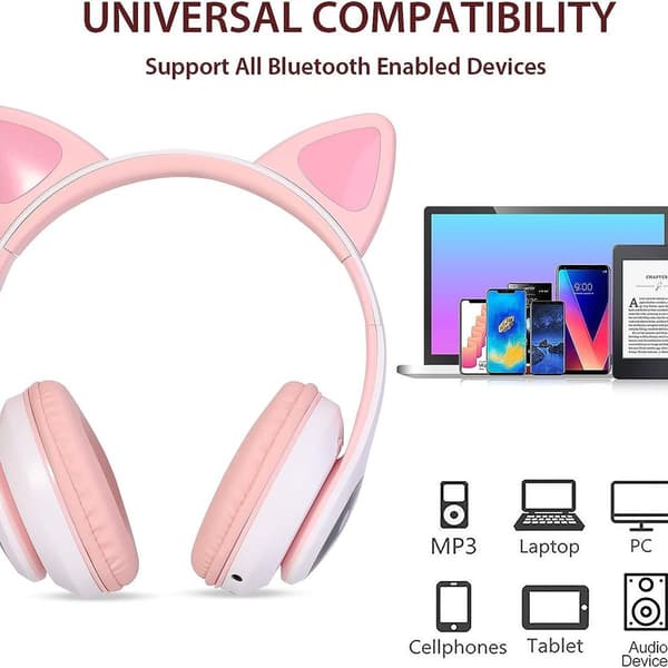 Beautiful Stereo Gaming Headset with Microphone, Cat Ears, Lady Pink