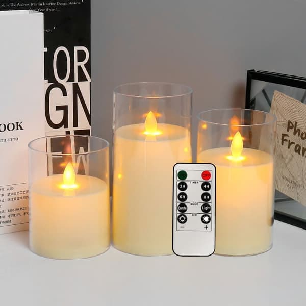 LED Candles - Electronic Candles - Flickering Flame with Cup - Remote Control Included - Set of 3