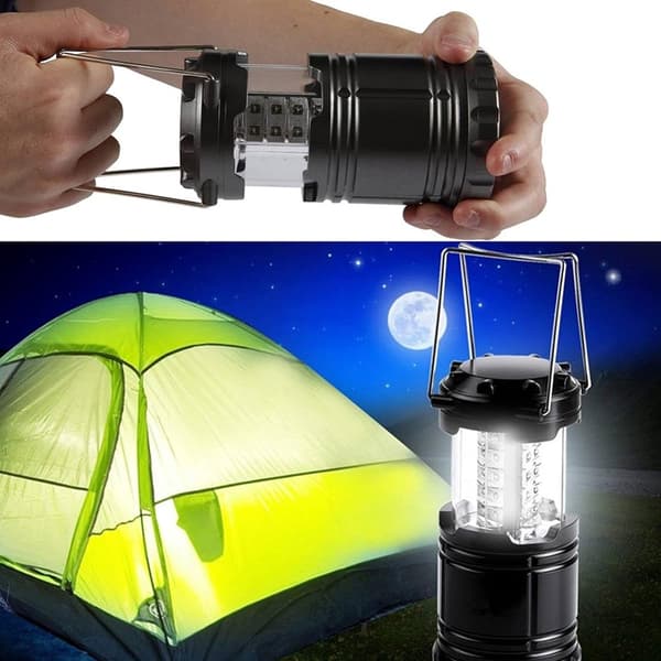 LED Camping Lantern, Foldable Solar and Battery Powered 30 LED Emergency Tent Lamp for Outdoor Camping Hiking, Black