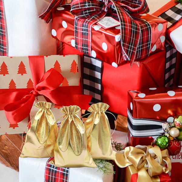 (13cm x 18cm) 100 pcs Gold Drawstring Gift Bags, Small Gift Bags J
