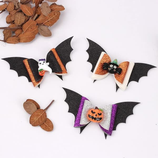 3 stk. Halloween hårklemmer, Halloween tilbehør flagermus græskar kranie