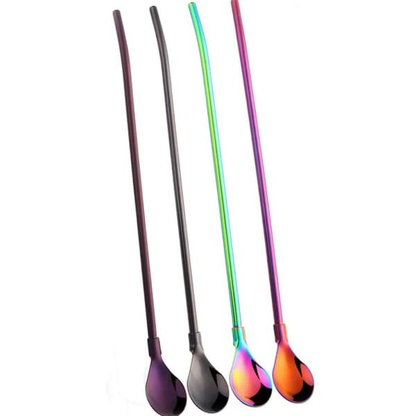 Drinking Straws, Spoons, Stainless Steel Drinking Straws with Spoons