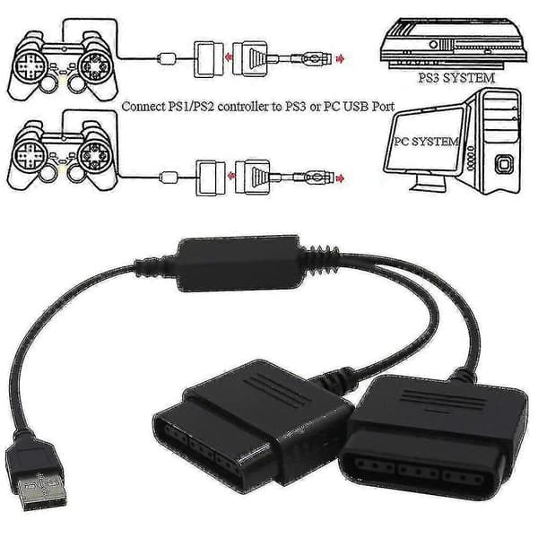 USB til PS2/PS3 Håndtak Konverteringskabel To I Ett Kontrolleradapter