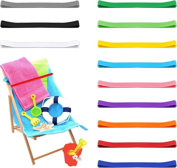 12 stycken strandhandduksband, flerfärgade elastiska klämmor