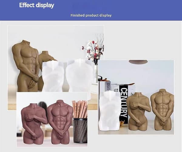 Kropsform Silikoneharpiks Lysform, 2 stk 3D Kropsform Lysforme, Lysforme til DIY