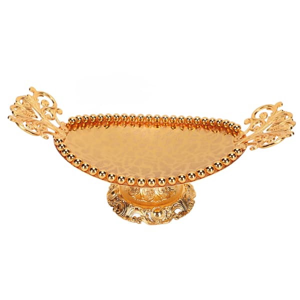 Serving Tray Engraved Texture Golden 8.5x24cm Alloy Decorative Practical Ellipse Drink Tray for Wedding