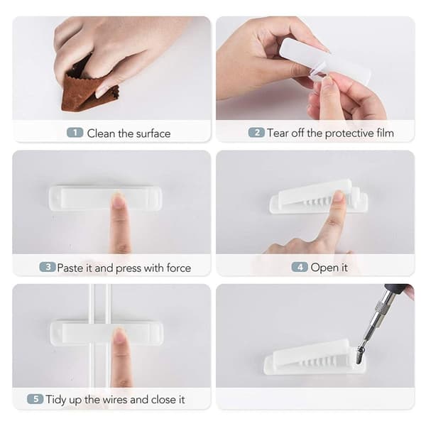 Cable Holder Cable Clips, 5-pack Cable Organizer Set with White KLB