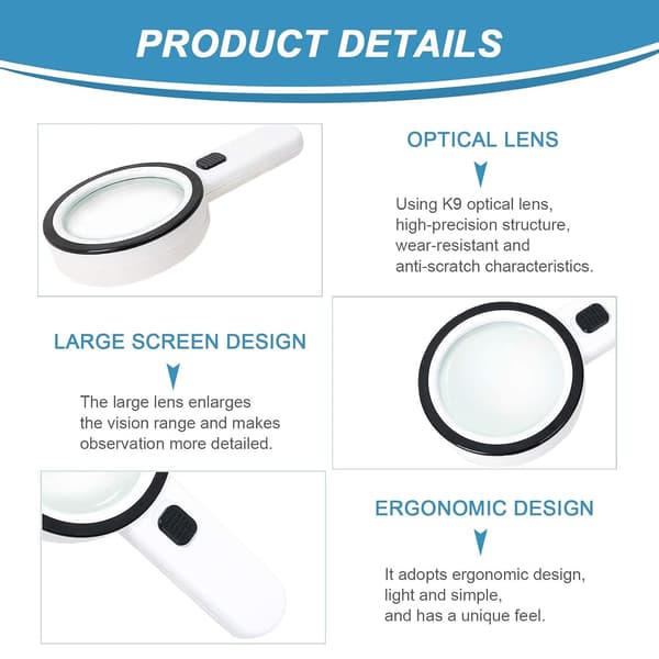 Reading Magnifying Glass with 12 LED Lights, Double Glass Lens with DXGHC