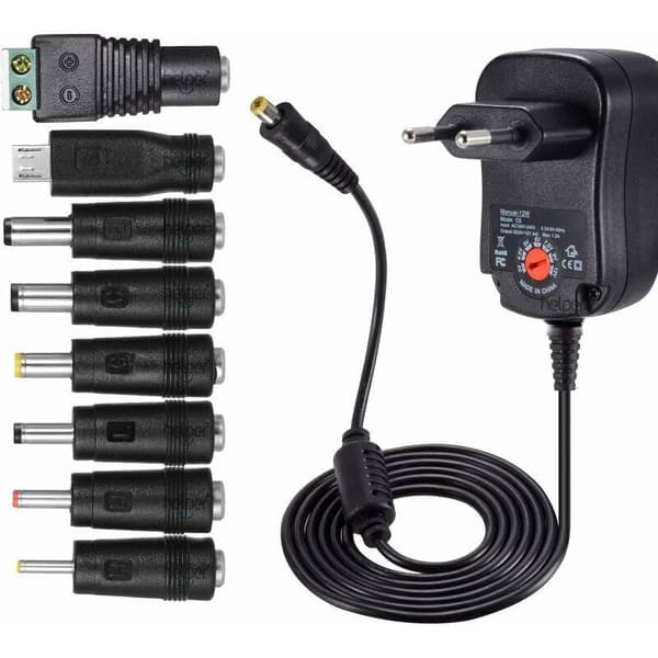 12W Universal AC/DC 3V til 12V Strømadapter – 8 Valgbare Stik – 115cm Kabel – 1000mA Maks. Strøm