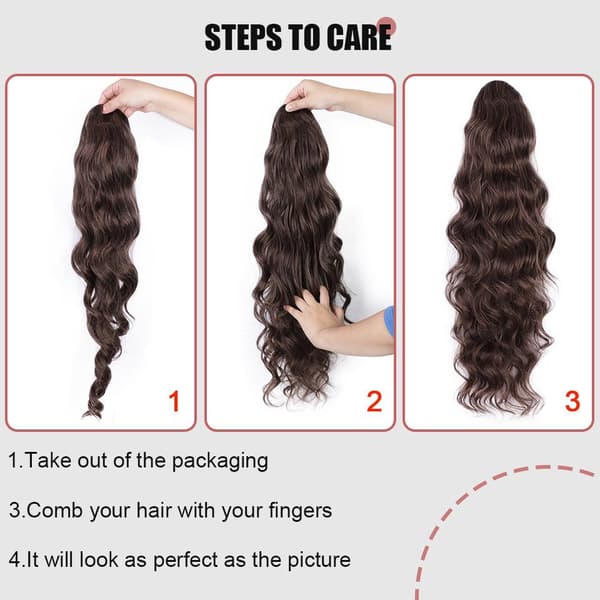 (Blond Brown Mix) 60 cm Long Curly Drawstring Ponytail with Long Natural Curls, Heat Resistant Synthetic Wig