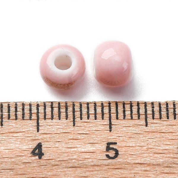 Håndlavede porcelænsperler, runde, lyserøde, 6~7x5~6mm Hul: 2mm