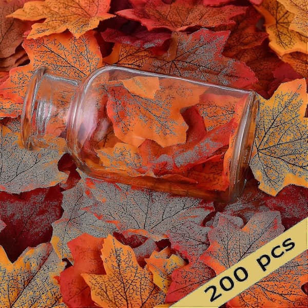 200 stk. kunstige ahornblade til Thanksgiving-fest (blandet efterårsfarve)