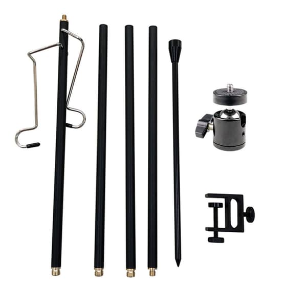 Camping Light Tripod Detachable Lightweight Portable Camping Lantern Stand with Hook for Outdoor Camping 4 Sections Double Hook (Without Ball Head)