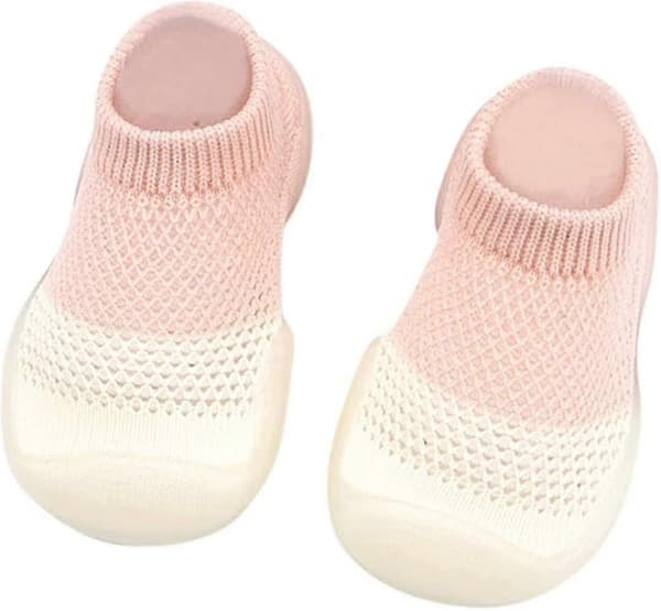 Babysko 0-4 år Baby Første-gangs Sko Drenge Piger Bløde Søde Blandede Farver Elastisk Net Åndbare Sko (6-12 måneder) (rosa) (2 stk/par)