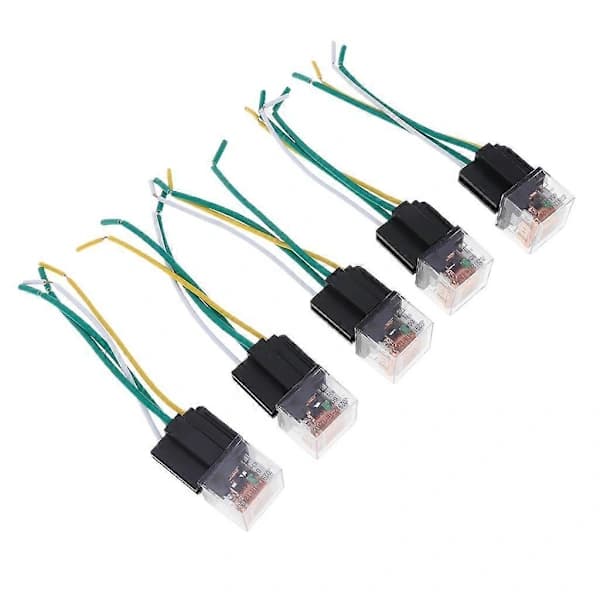 5-pack 12V 60A 4-stifts SPDT Bilrelä Kontrollenhet Bilreläer med Kabel
