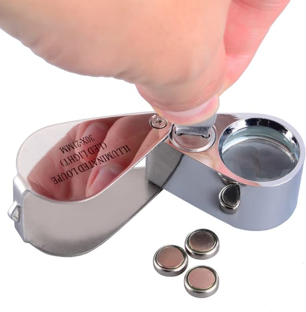 30x Magnifying Glass, Foldable, with LED Light, for