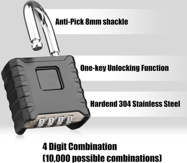 Heavy Duty Combination Padlock, 53mm 4-Digit, Weatherproof, for Outdoor & Garage
