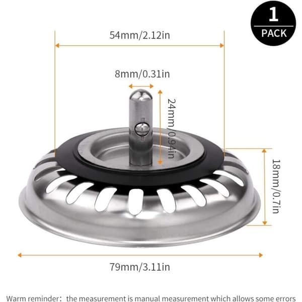 Diskbänkssilpropp Rostfri diskbänkspropp för ditt kök badrum - Diameter 79mm (2 rum) Grey Grey