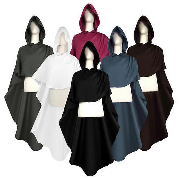 Middelalderlig ridderkappe Halloweenfest cosplay lang hætte kappe mantel