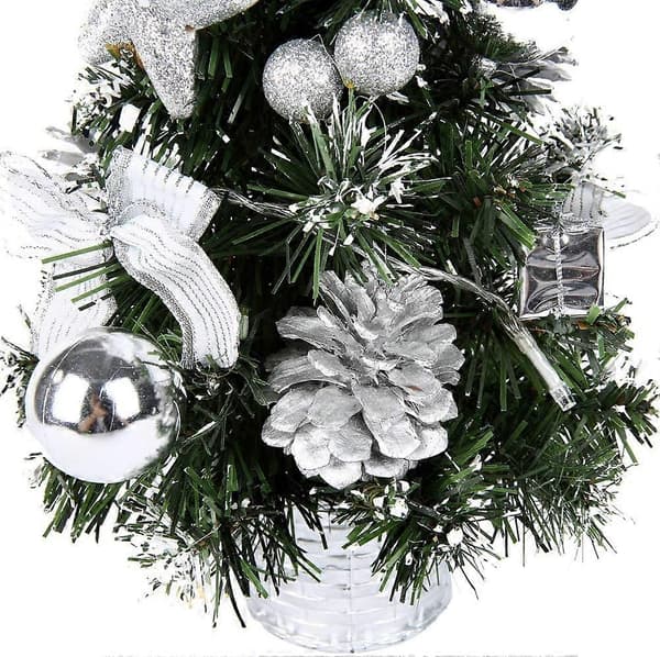 40CM Mini Artificial Christmas Tree, Small Christmas Tree with LED Lights, Mini Tabletop Tree Decoration for Office Commercial Bar, Silver