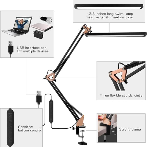 LED Skrivebordslampe - Clip-on LED Skrivebordslampe - Øyebeskyttelse - 3 lysmoduser, 10 lysstyrker