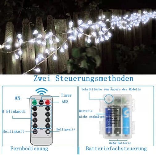 Globelys med batteridrift, RJEDL 12m 100 LED krystallkulelys