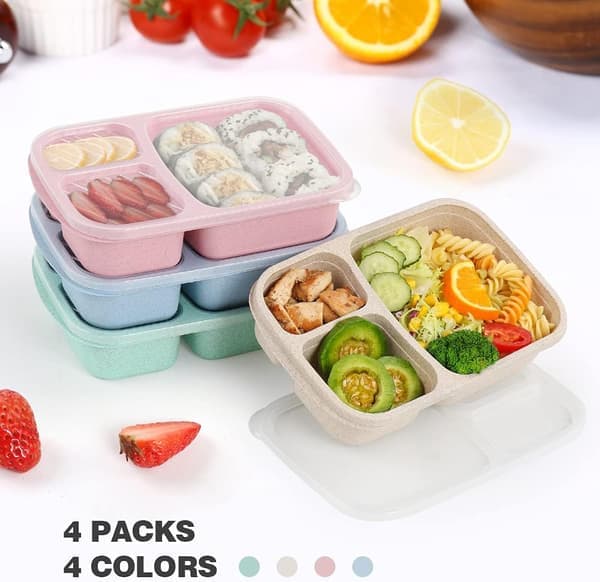 Bento Lunch Boxes, 3 Compartments, Kids Lunch Box, Reusable Food Storage Containers