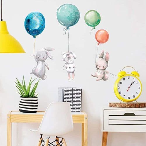 Tecknad Kanin Ballong Väggdekaler Barnrum Sovrum Bakgrund Dekoration