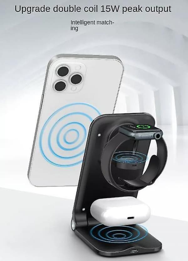 Portable Foldable 3 in 1 Wireless Charger Universal Smartphone Charging Stand 15w Qi Fast Charging