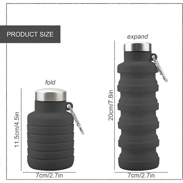 Foldable Water Bottle, Silicone Travel Accessory, Collapsible Workout Water Bottle, Leak-Proof Hiking Accessories