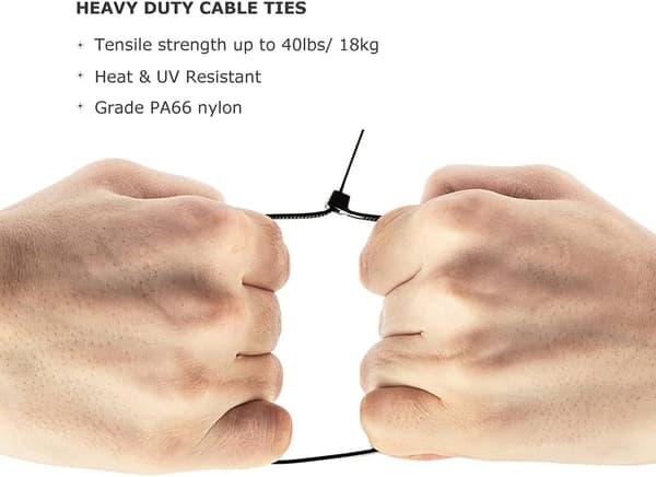 500-pak 200 mm x 3,6 mm sorte Beeway 8-tommers premium kabelbindere, stærke nylon kabelbindere
