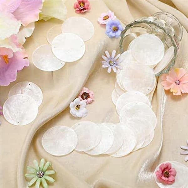 120 Pcs Round Natural Capiz Seashells 5 cm Oyster Shells for Crafts with 2 Holes Seashell Discs