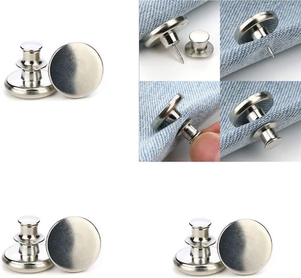 2 par syfrie bukseknapper - Juster størrelse - Hvit sølv - 17 mm