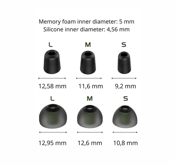 Ørepropper / Tips til hovedtelefoner - Silikone / Memory foam – 6 par