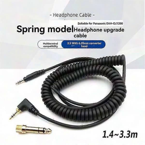 Technics EAH-DJ1200 Replacement Coiled DJ Headphone Cable - Spring Audio Cable for DJ Headphones