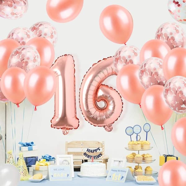 16-årsdag, 16-årsdagsdekorasjon, 16-års ballongdekorasjon