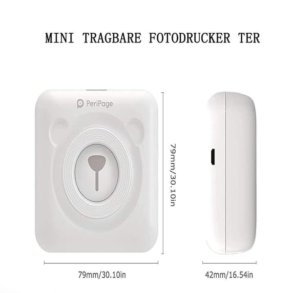 Minifotoprinter til smartphone - Trådløs BT-printer, hvid