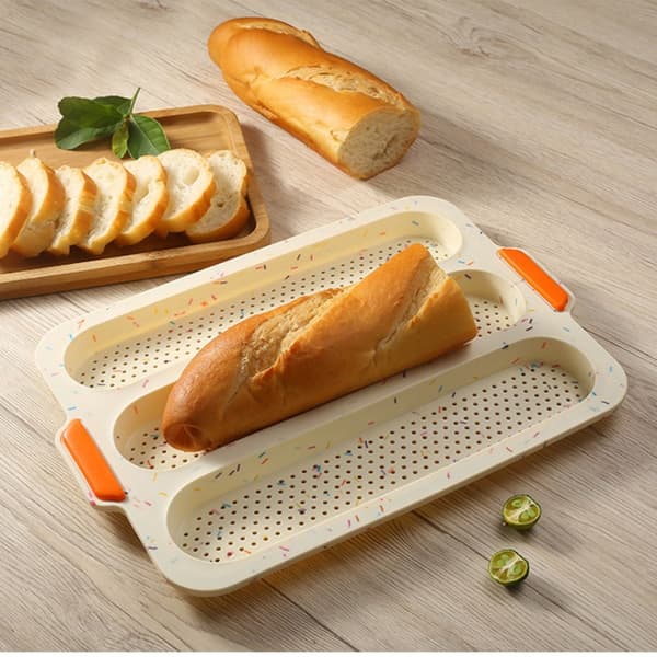 Perforerede silikonebaguettestencils Nonstick 3 bølgebrød Ristet brød bageforme til kagebagning Mørkegrå Dark Grey
