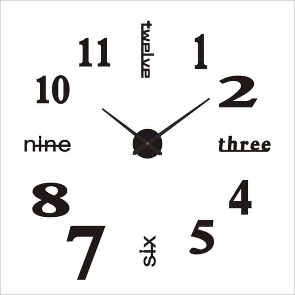 3D Wall Clock (80-130cm), Black, DIY Digital Wall Clock, Silent Movement, Modern Design Wall Clock, Giant Wall Clock for