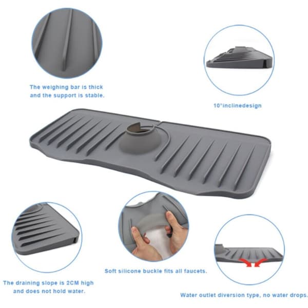 Silicone Sink Mat, Drain Strainer, Adjustable Sink Mat, Bathroom Counter Protector, White